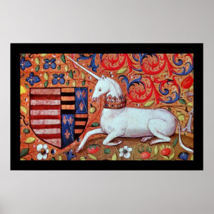 AFFICHES UNICORNE AVEC MOTIFS FLORAUX BLEU ROUGE