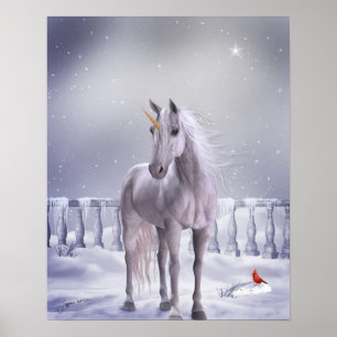 Affiches Unicorne dans l'affiche de neige Imprimer