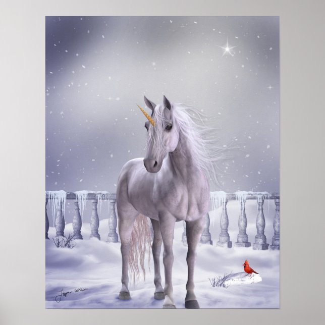 Affiches Unicorne dans l'affiche de neige Imprimer (Devant)