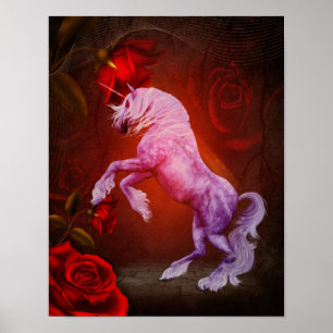 Affiches Unicorne Et Roses Rouges Imaginaire Cheval Art