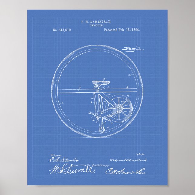 Affiches Unicycle 1894 Brevet Plan directeur (Devant)