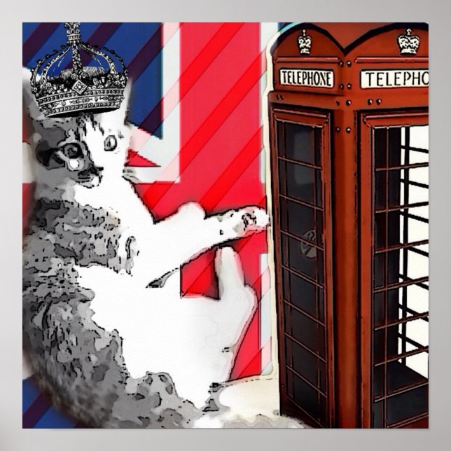 Affiches union jack flag cabine téléphonique couronne kitty (Devant)