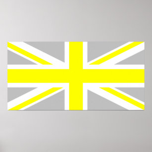 Affiches Union Jack gris clair et jaune