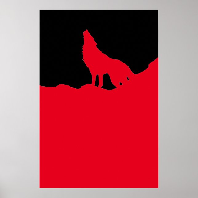 Affiches Unique Black & Red Pop Art Wolf Silhouette (Devant)