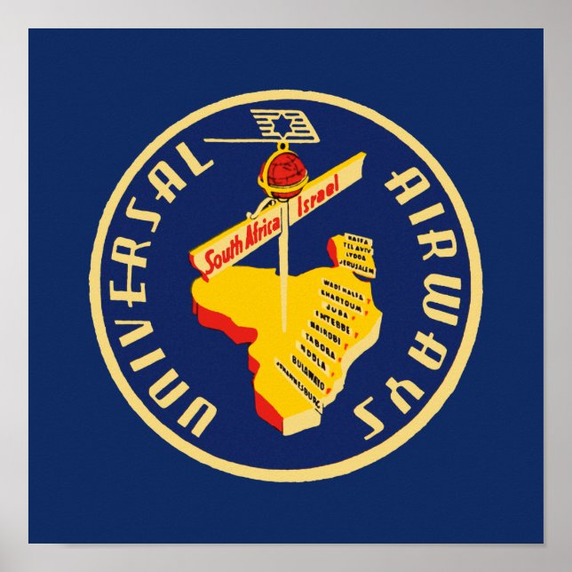 Affiches Universal Airways ~ South Africa to Israel (Devant)