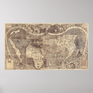 Affiches Universalis Cosmographia par M. Waldseemuller 1507