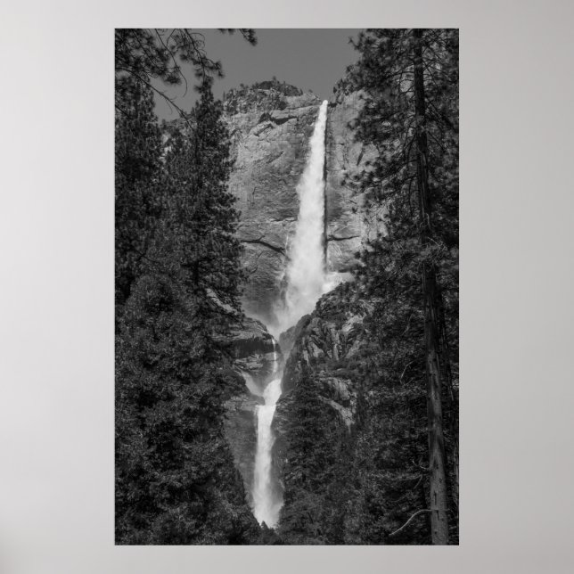 Affiches Upper Lower Yosemite Falls noir et blanc (Devant)