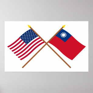 Affiches US and Taiwan Crossed Flags