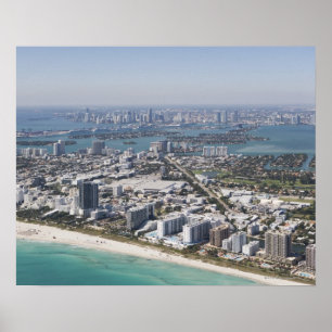 Affiches USA, Floride, Miami, Cityscape avec plage 3