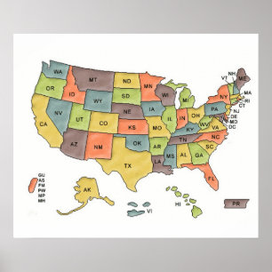 Affiches USA States Map