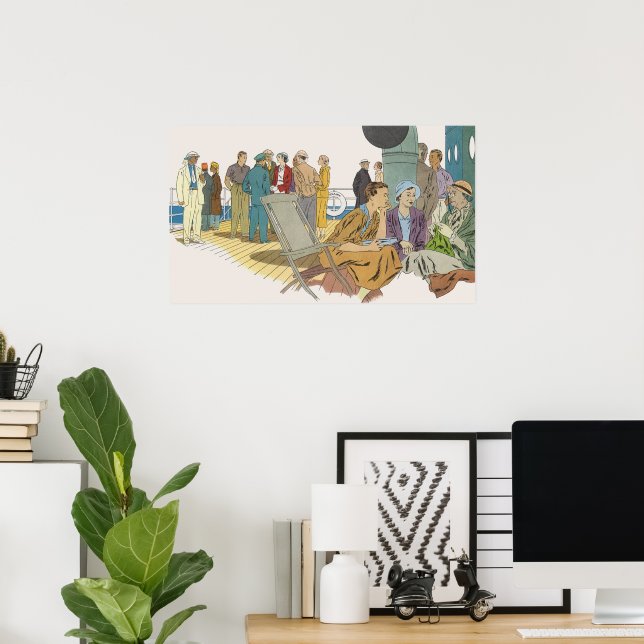 Affiches Vacances Vintage, passagers d'un bateau de croisiè (Bureau à domicile)