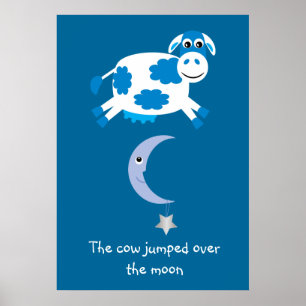 Affiches Vache Bleue Mignonne a Sauté par-dessus la Lune