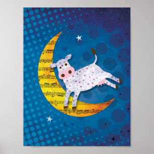 Affiches Vache de l'art populaire sauta par-dessus la lune 