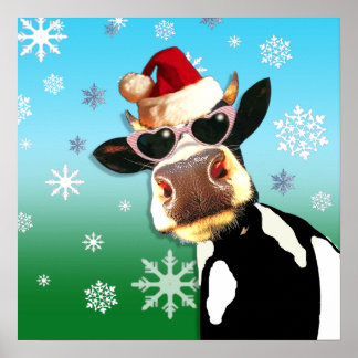 Affiches Vache de Noël Moooooootiful Santa Hat