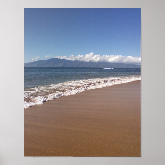Affiches vagues hawaïennes, île lointaine, sable de plage,  (Devant)