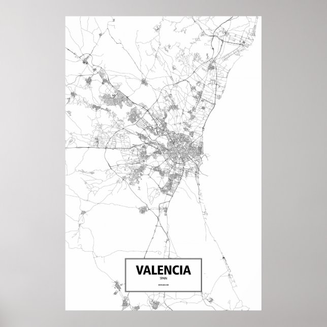 Affiches Valence, Espagne (noir sur blanc) (Devant)