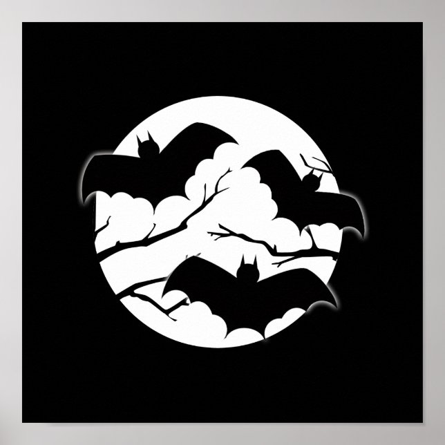 Affiches Vampire Bats Arbres Silhouette Pleine lune Hallowe (Devant)