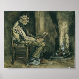 Affiches Van Gogh - agriculteur s'asseyant au coin du feu,