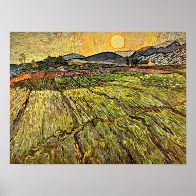 Affiches Van Gogh - Champ fermé avec soleil levant (Devant)