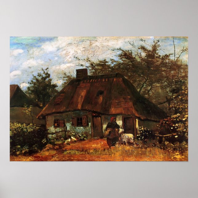 Affiches Van Gogh - Cottage et femme avec chèvre (Devant)