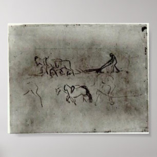 Affiches Van Gogh - croquis de paysan labourant avec des