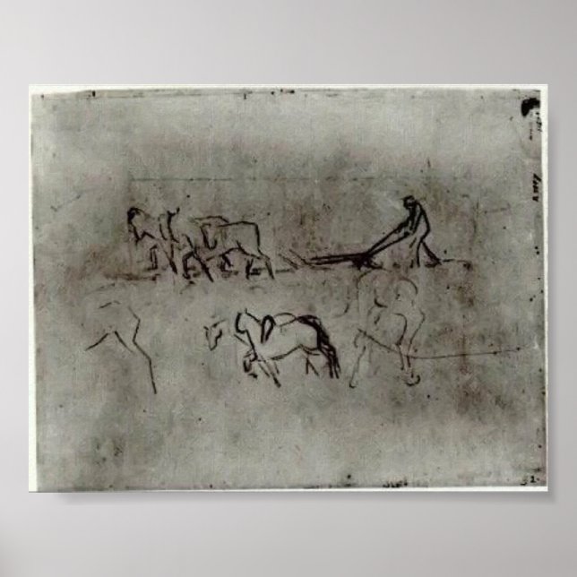 Affiches Van Gogh - Esquisses de poussettes paysannes avec  (Devant)