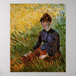 Affiches Van Gogh; Femme assise dans l'herbe, Art fin vinta
