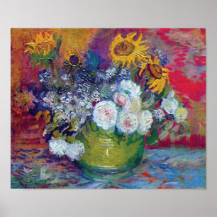 Affiches Van Gogh - Nature morte avec roses et tournesols