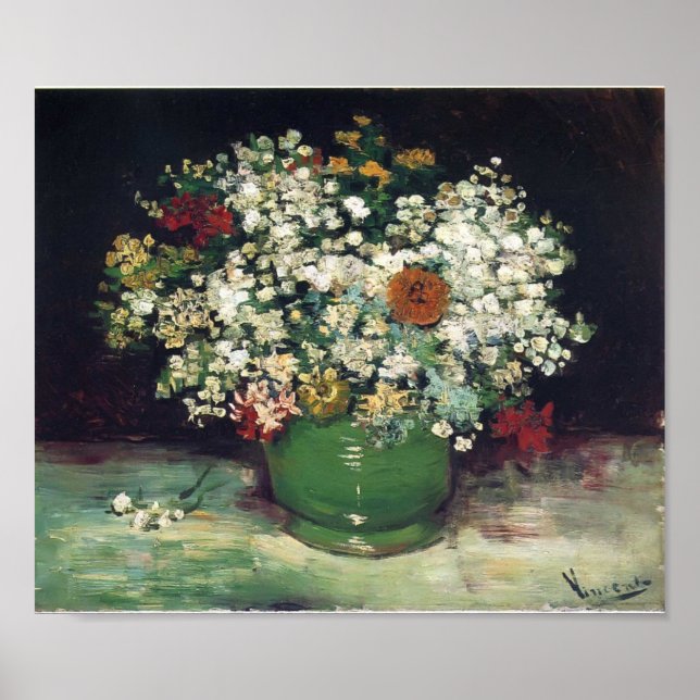 Affiches Van Gogh - Vase avec Zinnias et autres fleurs (Devant)