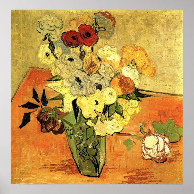 Affiches Van Gogh - Vase japonais avec Roses et anémones (Devant)