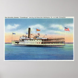 Affiches Vapeur de Ticonderoga partant du port Burlington,