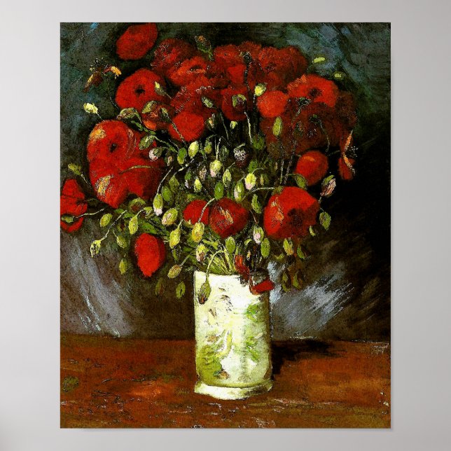 Affiches Vase avec des papillons rouges Van Gogh Art (Devant)