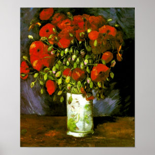 Affiches Vase avec des papillons rouges Van Gogh Art