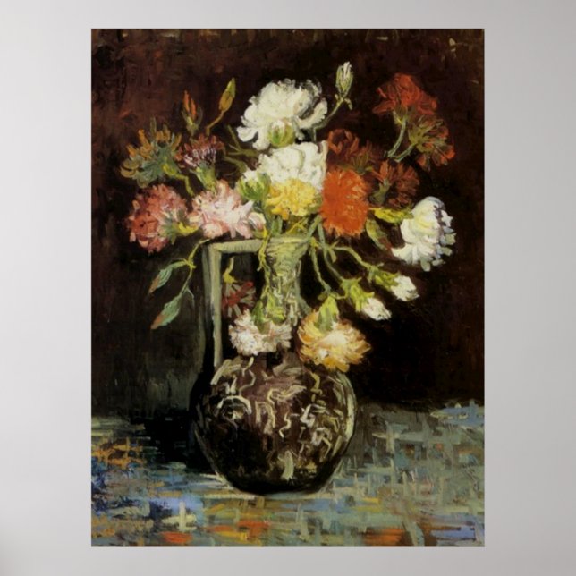 Affiches Vase avec oeillets blancs par Vincent van Gogh (Devant)