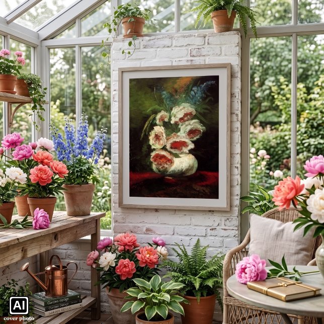 Affiches Vase avec pivoines par Vincent van Gogh (Vase with Peonies by Vincent van Gogh is a vintage fine art post impressionism still life painting.)