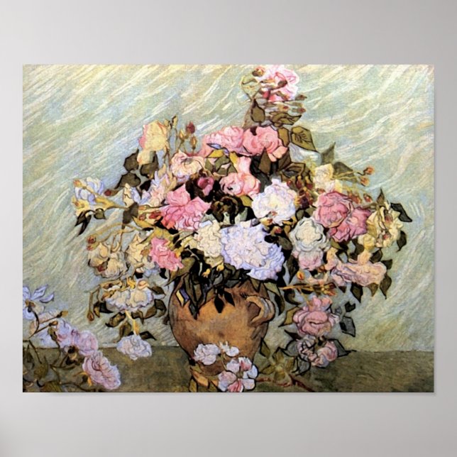 Affiches Vase avec roses roses roses Van Gogh Art (Devant)