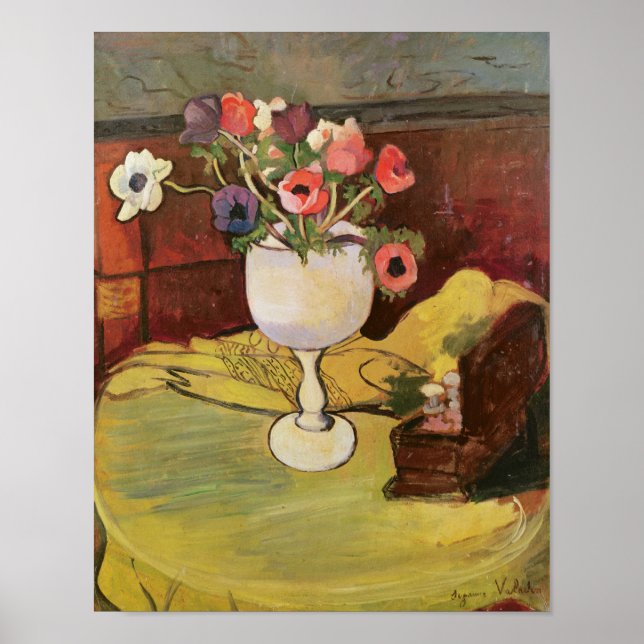 Affiches Vase de fleurs, anémones en verre blanc (Devant)
