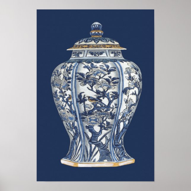 Affiches Vase en porcelaine bleue et blanche de Vision Stud (Devant)