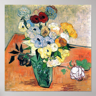 Affiches Vase japonaise Rose Anémones Van Gogh Art Art