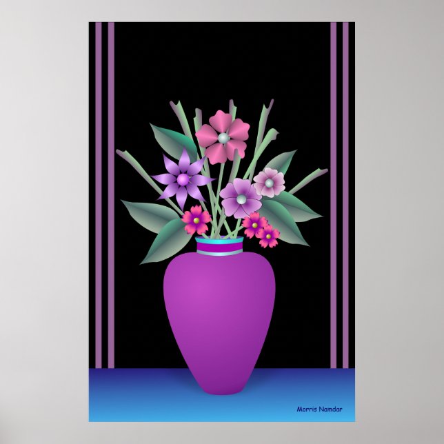 Affiches Vase Violet Aux Fleurs Colorées (Devant)