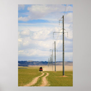 Affiches Véhicules 4X4 sur route de terre, désert de Gobi