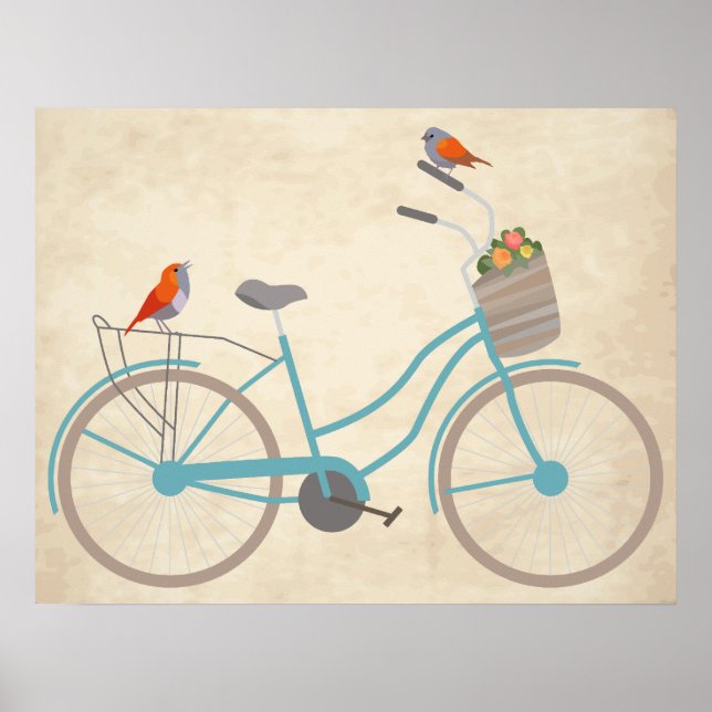 Affiches Vélo avec oiseaux (Devant)