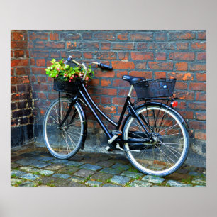 Affiches Vélo Avec Panier À Fleurs, Copenhague, Danemark