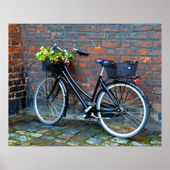 Affiches Vélo Avec Panier À Fleurs, Copenhague, Danemark (Devant)