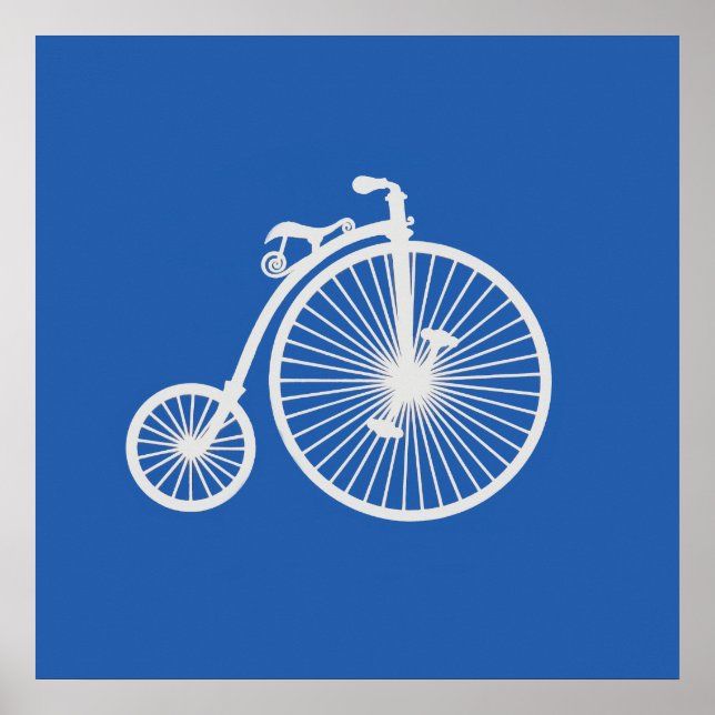 Affiches Vélo blanc vintage sur fond bleu (Devant)