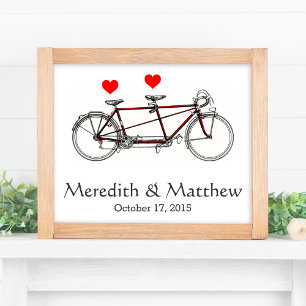 Affiches Vélo tandem vintage mignon sur mesure pour mariage