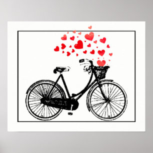Affiches Vélo vintage avec coeur d'amour