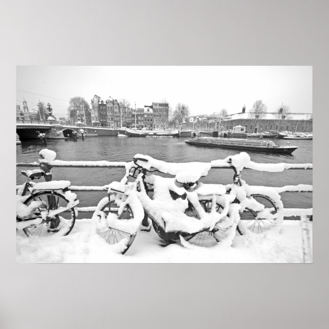 Affiches Vélos dans la neige à Amsterdam la Pays-Bas (Devant)