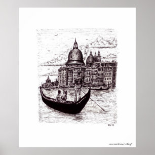 Affiches Venice Italy black and white pen ink drawing
