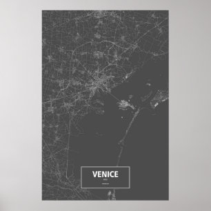 Affiches Venise, Italie (blanc sur noir)